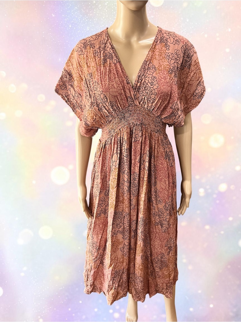 Kahulaleʻa Honolulu "Haukea" V-Neck Smocked Waist Resort Dress in Dusty rose-S